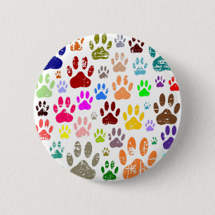 Bóton Redondo 5.08cm Impressões coloridas de pata de cachorro