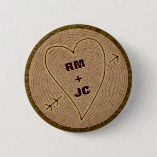 Bóton Redondo 5.08cm Iniciais de Coração Gravados Anéis de Árvore de Ma