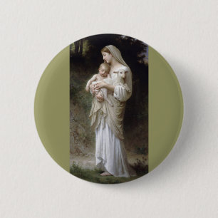 Bóton Redondo 5.08cm Inocência de Bouguereau Lady Child Lamb