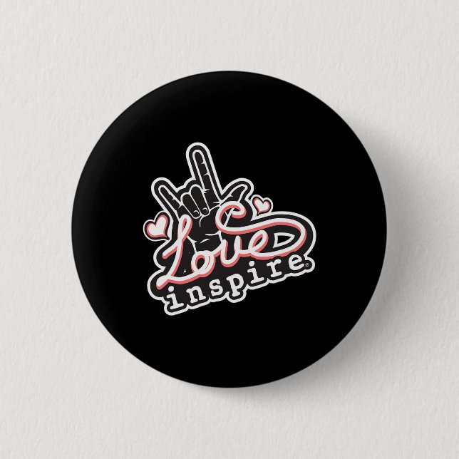 Bóton Redondo 5.08cm inspire Love ASL ILY Hand Sign Language Daf Aware (Frente)