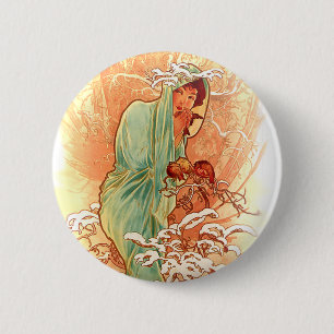 Bóton Redondo 5.08cm Inverno - Alphonse Mucha Art Nouveau