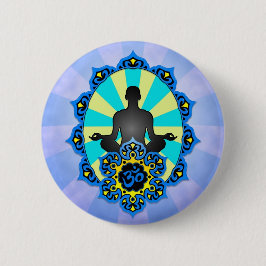 Bóton Redondo 5.08cm Ioga Aum da meditação, azul e amarelo