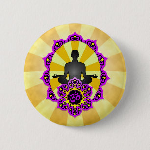 Bóton Redondo 5.08cm Ioga Aum da meditação, roxo e amarelo