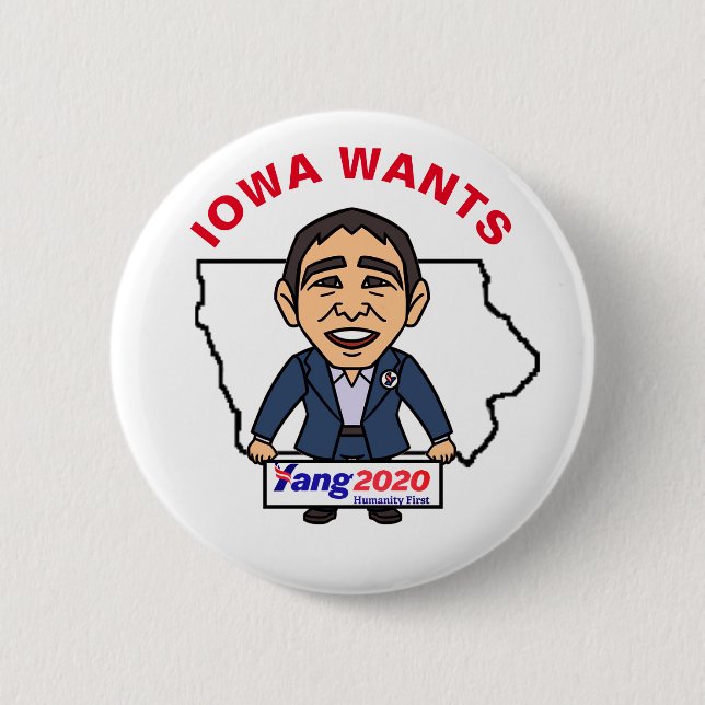 Bóton Redondo 5.08cm Iowa quer Andrew Yang 2020 (Frente)