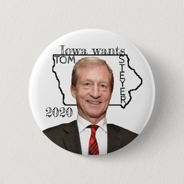 Bóton Redondo 5.08cm Iowa quer Tom Steyer 2020 (Frente)