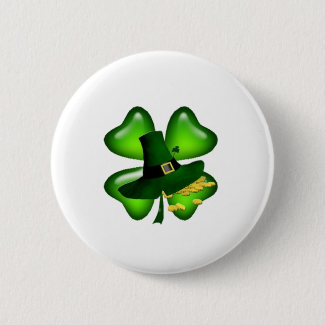 Bóton Redondo 5.08cm Irish Four Leaf Clover Lucky Shamrocks (Frente)
