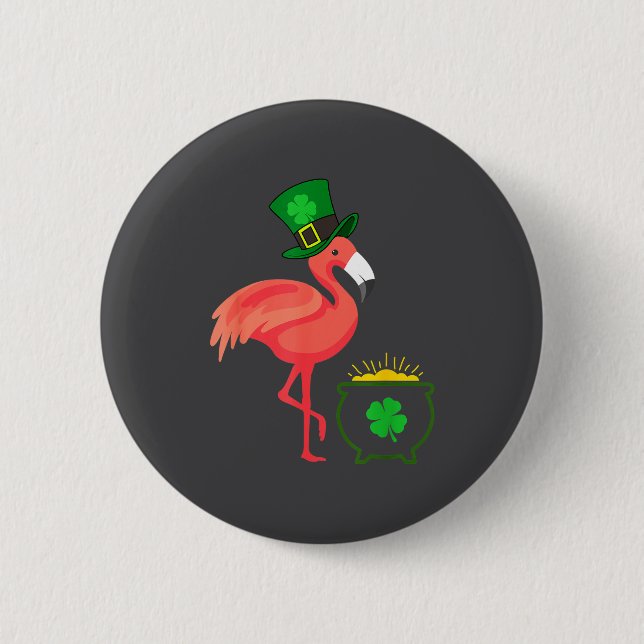 Bóton Redondo 5.08cm Irish Leprechaun Flamingo St Patricks Day  (Frente)