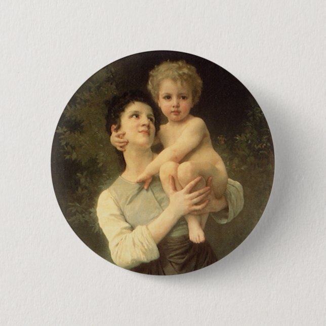 Bóton Redondo 5.08cm Irmão e Irmã por William Adolphe Bouguereau (Frente)