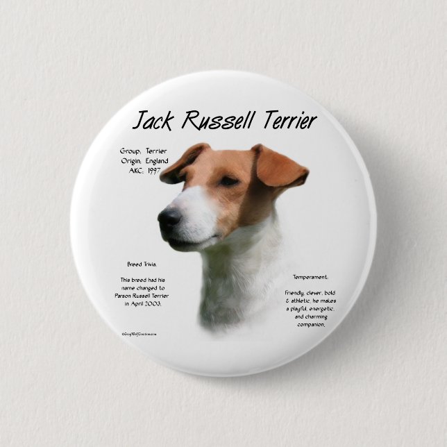 Bóton Redondo 5.08cm Jack Russell Terrier History (Frente)