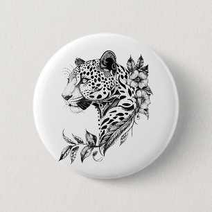 Bóton Redondo 5.08cm Jaguar Wild Animal Nature Illustration Art Tattoo