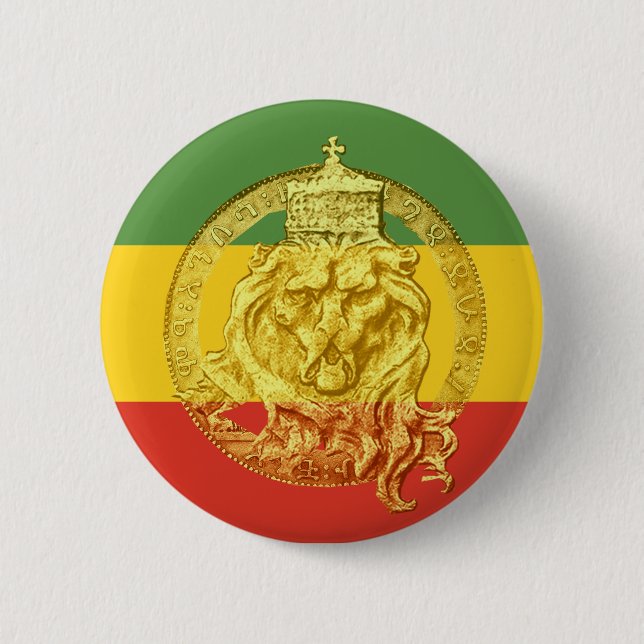 Bóton Redondo 5.08cm Jah Rastafari Leão de Judah Button (Frente)