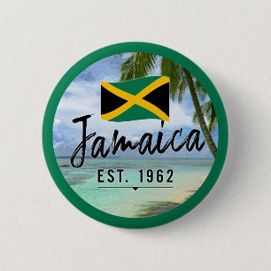 Bóton Redondo 5.08cm "Jamaica Est. 1962" Beach With Jamaica Flag Art