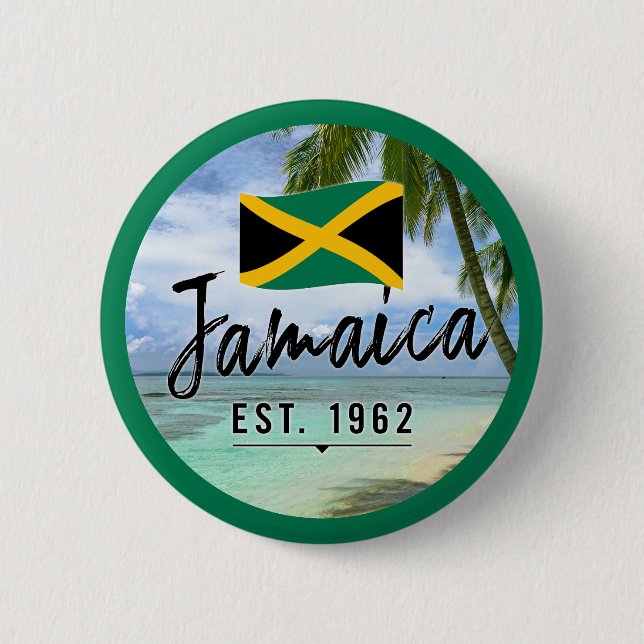 Bóton Redondo 5.08cm "Jamaica Est. 1962" Beach With Jamaica Flag Art (Frente)