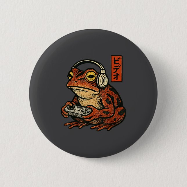 Bóton Redondo 5.08cm Japanese Gamer Frog Art Men Women Boys Funny Vinta (Frente)