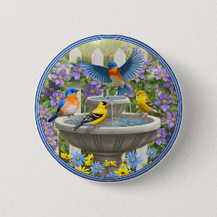 Bóton Redondo 5.08cm Jardim das Aves Coloridas e Flores de Aves