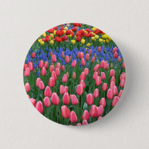 Bóton Redondo 5.08cm Jardim de tulipas primavera coloridas