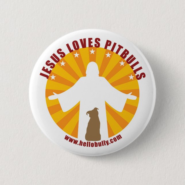 Bóton Redondo 5.08cm Jesus ama o Pin de Pitbulls (Frente)