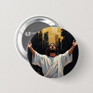 Bóton Redondo 5.08cm Jesus Cristo Nosso Salvador Preto e Dourado
