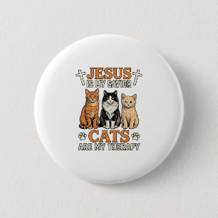 Bóton Redondo 5.08cm Jesus E Gatos São Minha Terapia Camiseta Vintage D