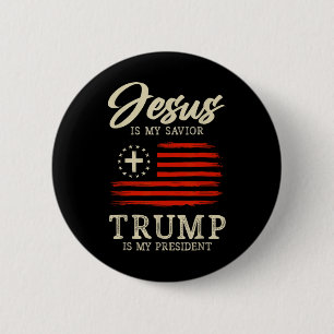 Bóton Redondo 5.08cm Jesus É Meu Salvador Trump É Meu Presidente 2024 E