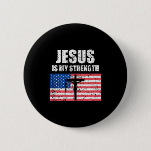 Bóton Redondo 5.08cm Jesus É Minha Força Bandeira Dos EUA Arte De Cruz