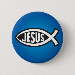 Bóton Redondo 5.08cm Jesus Fish Secret Símbolo Ichthys Ι Χ Θ Υ Σ Azul