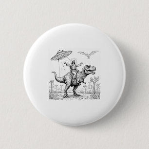 Bóton Redondo 5.08cm Jesus Montado no Dinossauro T-rex Óvni Caça Aliení