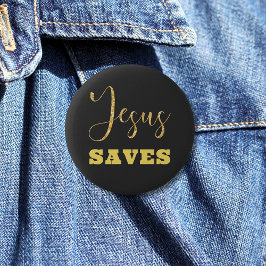 Bóton Redondo 5.08cm Jesus Salva a Brilhante Dourada Amarela