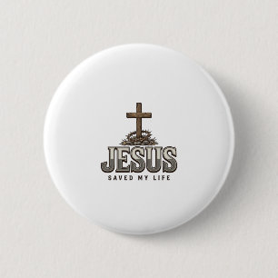 Bóton Redondo 5.08cm Jesus Salvou Minha Vida Engraving Vintage Design C