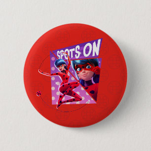 Bóton Redondo 5.08cm Joaninha   Pontos No Gráfico Roxo