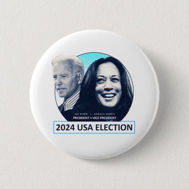 Bóton Redondo 5.08cm Joe Biden e Kamala Harris 2024 ELEIÇÕES NOS EUA (Frente)