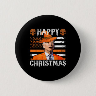 Bóton Redondo 5.08cm Joe Biden Happy Halloween Feliz Natal EUA Bandeira