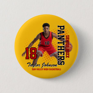 Bóton Redondo 5.08cm Jogador de Basquete Sênior Foto Personalizada Equi