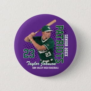 Bóton Redondo 5.08cm Jogador de Beisebol Sênior Foto Personalizada Equi