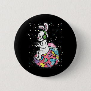 Bóton Redondo 5.08cm Jogador De Vídeo Do Gamer Easter Bunny Rabbit Com