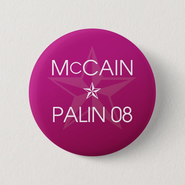 Bóton Redondo 5.08cm John McCain * Sarah Palin 2008 (Frente)
