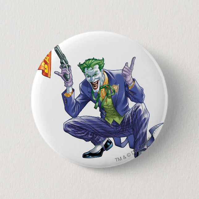 Bóton Redondo 5.08cm Joker com arma falsa (Frente)
