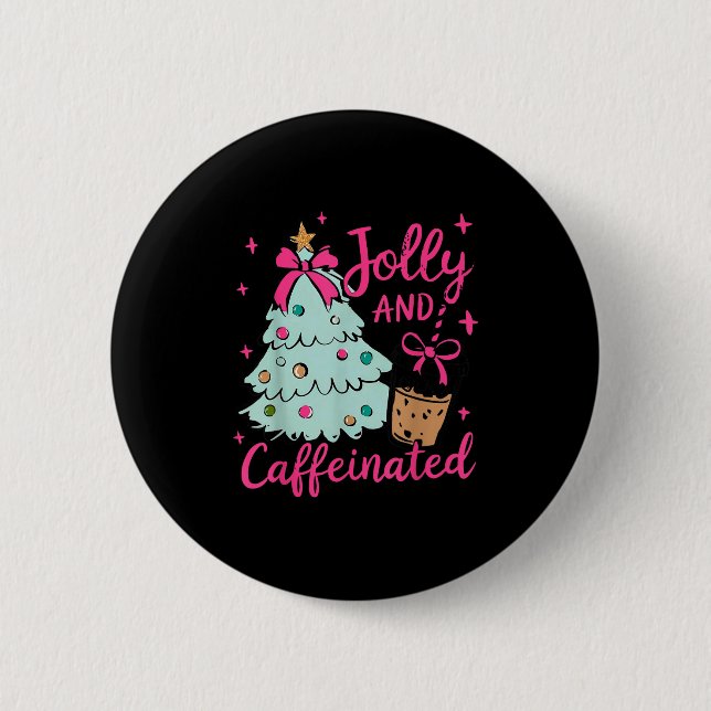 Bóton Redondo 5.08cm Jolly &amp; Caffeinated Coffee Coquette Bow Xmas T (Frente)