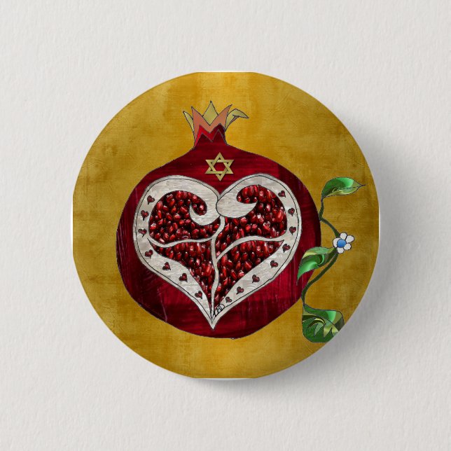 Bóton Redondo 5.08cm Judaica Pomegranate Heart Hanukkah Rosh Hashanah (Frente)