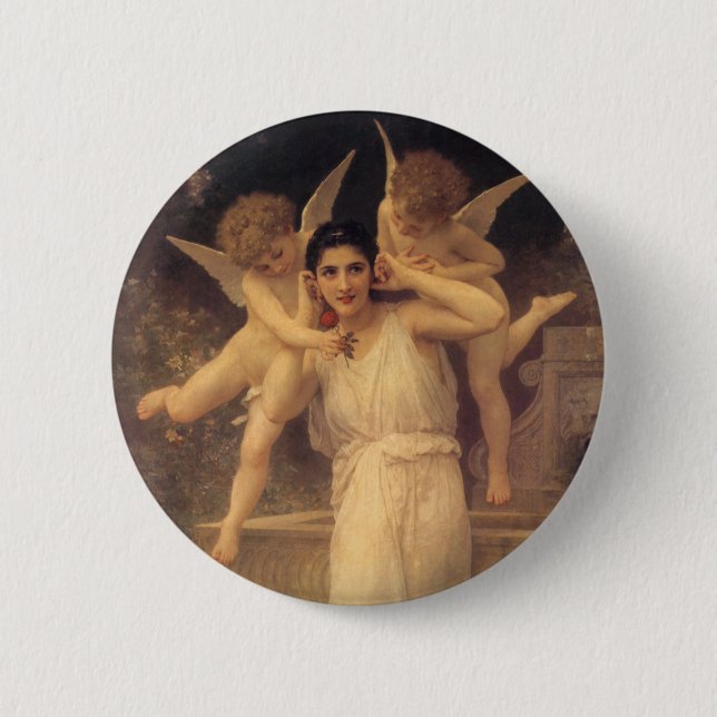 Bóton Redondo 5.08cm Juventude por Bouguereau, Retrato Vitoriano de Anj (Frente)