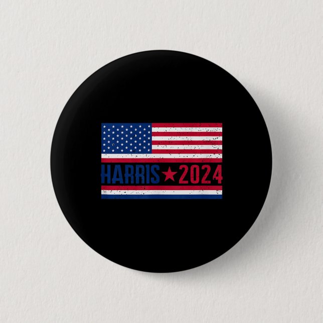Bóton Redondo 5.08cm Kamala 2024 American Flag (Frente)