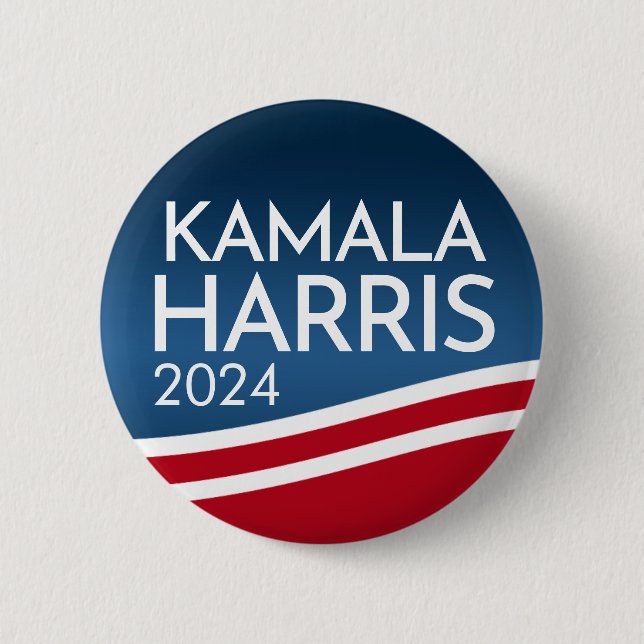 Bóton Redondo 5.08cm Kamala Harris 2024 - Botão Design de Onda Moderna (Frente)