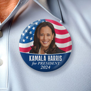 Bóton Redondo 5.08cm Kamala Harris 2024 - Classic Photo Flag Design
