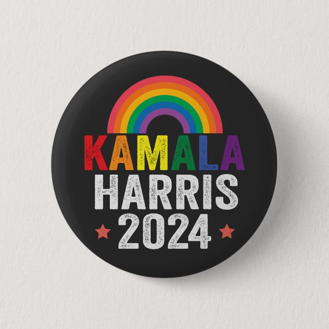 Bóton Redondo 5.08cm Kamala Harris 2024 Lgbtq Eleição Presidente (Frente)