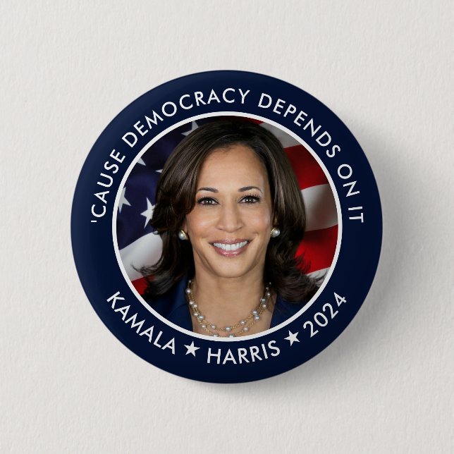 Bóton Redondo 5.08cm Kamala Harris 2024 para Presidente com Foto (Frente)