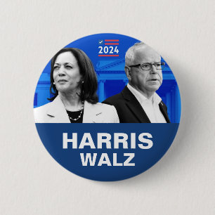 Bóton Redondo 5.08cm Kamala Harris e Tim Walz 2024