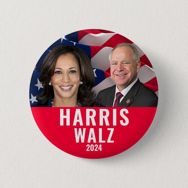 Bóton Redondo 5.08cm Kamala Harris E Tim Walz 2024 (Frente)