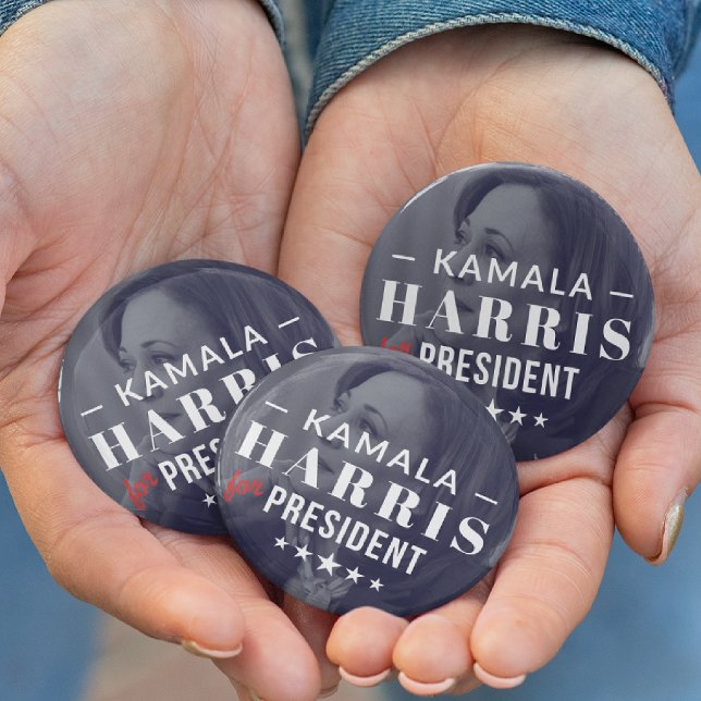 Bóton Redondo 5.08cm Kamala Harris para o Presidente 2024 Photo Button  (Criador carregado)