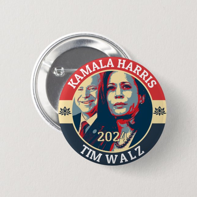 Bóton Redondo 5.08cm Kamala Harris Tim Walz 2024 (Frente & Verso)