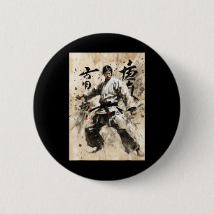 Bóton Redondo 5.08cm Karate Kyokushin Caligrafia Japonesa Artes Marciai